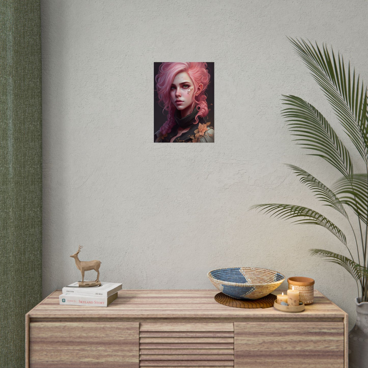 Astonishing Female Portrait: Vibrant Pink Hair in Dark Elegance - Poster