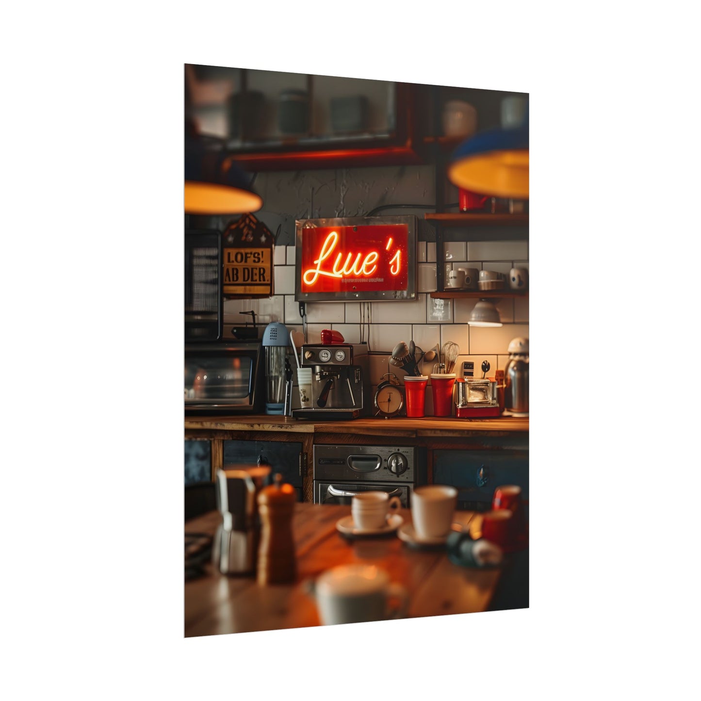 Cozy Retro Kitchen Artwork: Lukes Diner Sign Digital Art - Poster