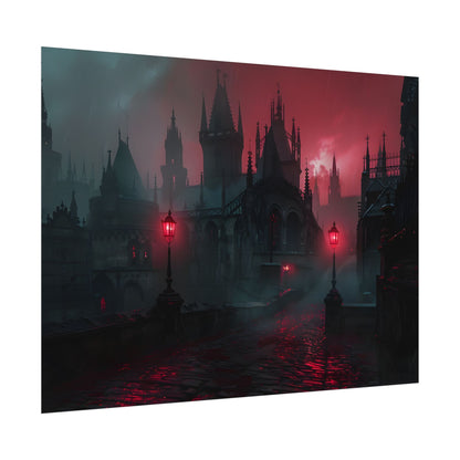 Dark Gothic Cityscape: Misty Twilight Artwork - Poster