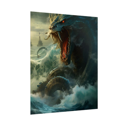 Mythical Sea Monster: Calming Green Scaled Creature Art - Poster