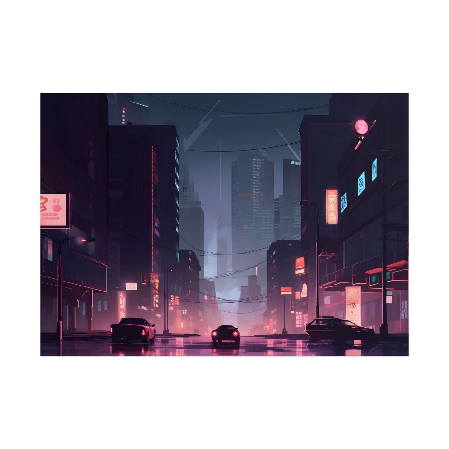 Cyberpunk Night: Melancholic Cityscape - Poster