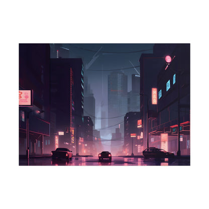 Cyberpunk Night: Melancholic Cityscape - Poster