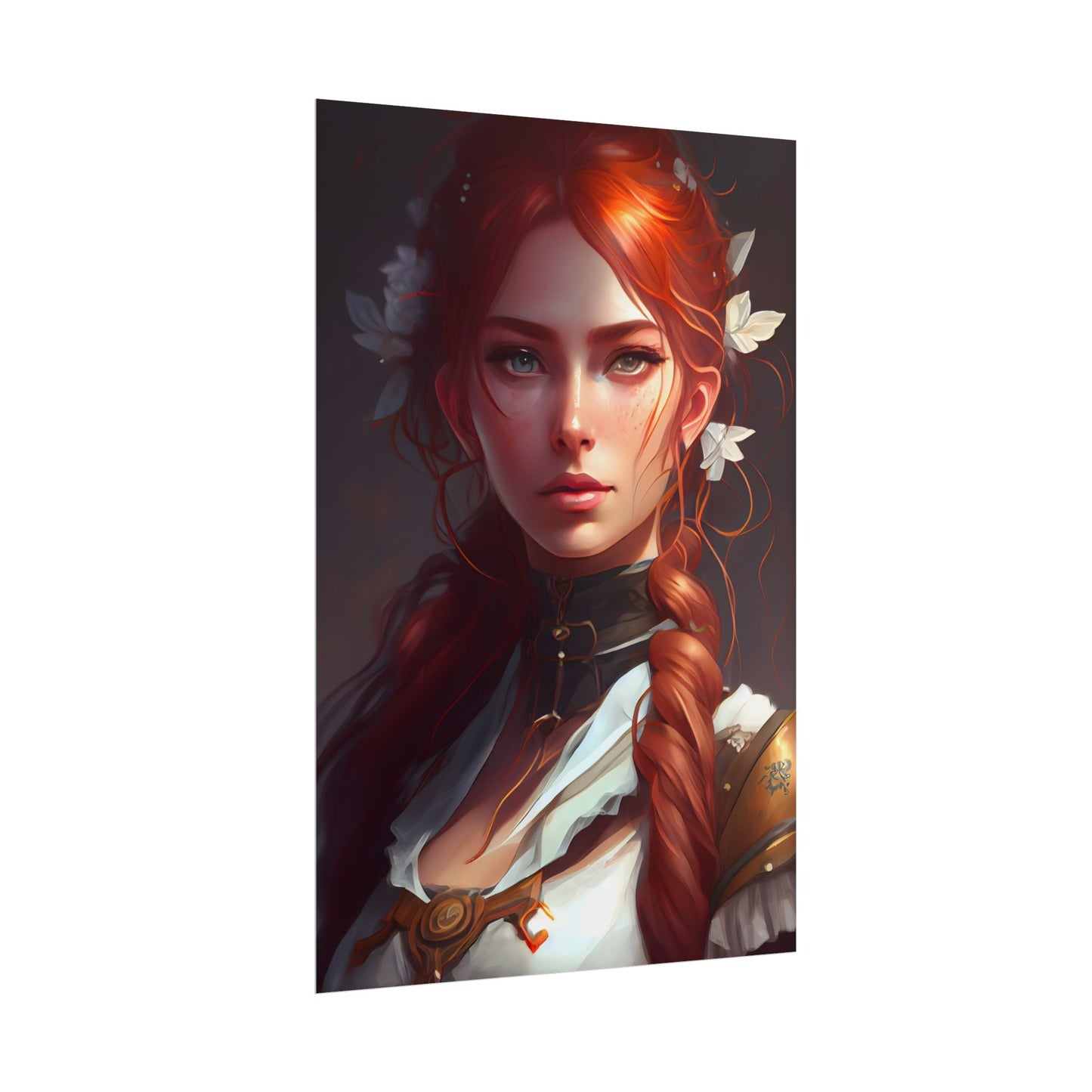 Elegant Redhead Portrait: Dark Background Artwork - Poster