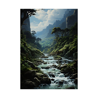 Breathtaking Blue Waterfall: Oil Painting Masterpiece - Poster