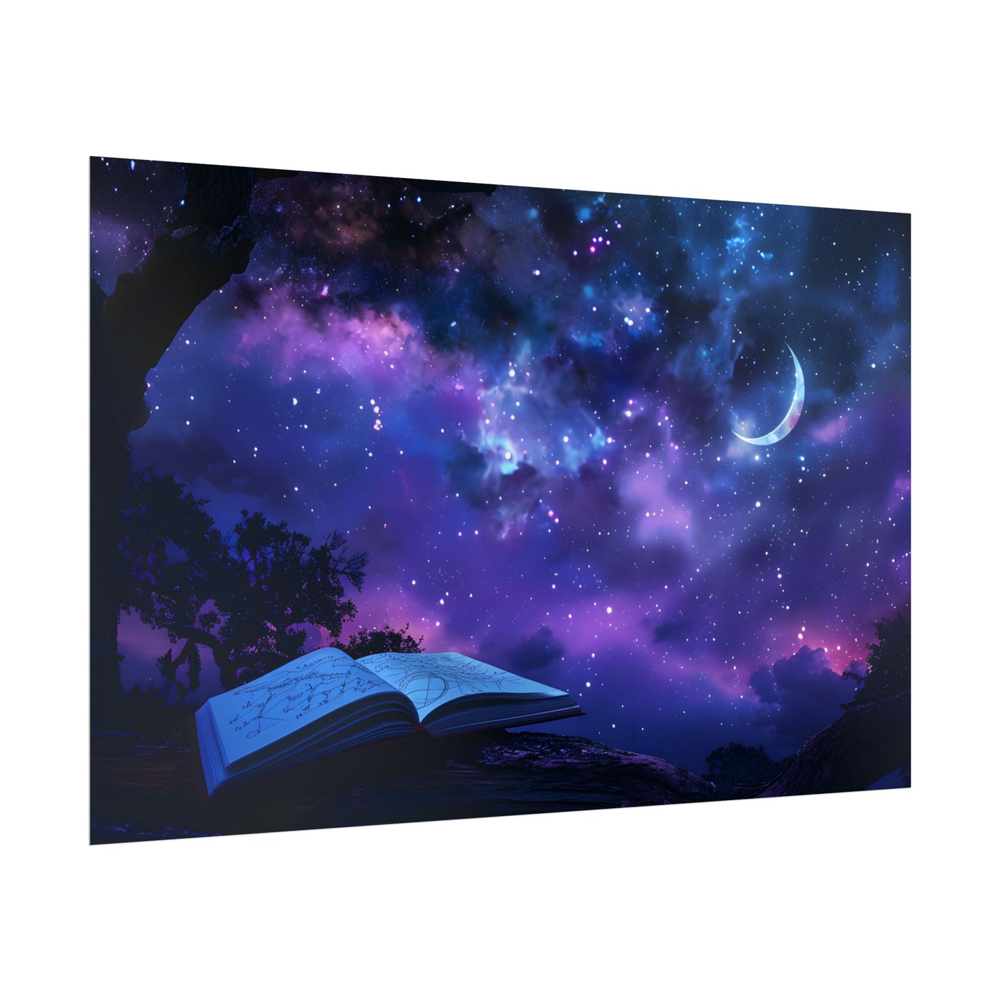 Mystical Night Sky: Stars and Crescent Moon - Poster