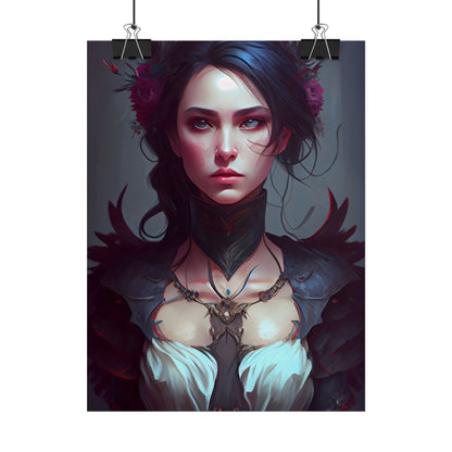 Enchanting Female Portrait: Elegant Black Dress Artwork - Poster