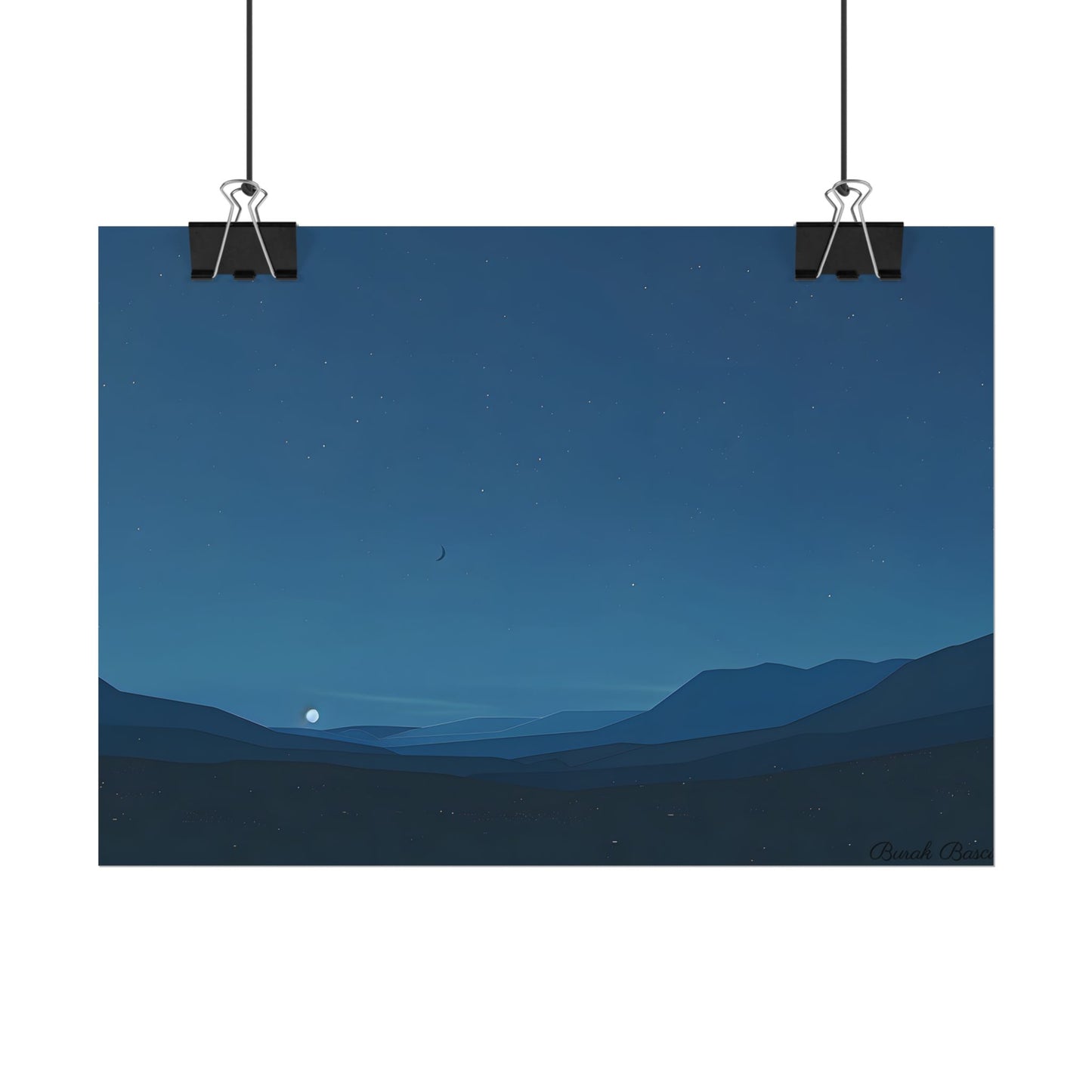 Minimalist Night Sky: Stars and Crescent Moon Art - Poster