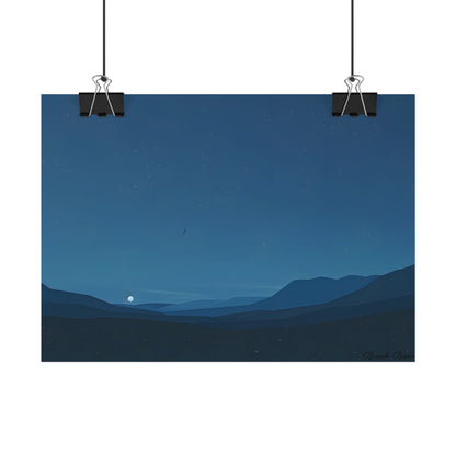 Minimalist Night Sky: Stars and Crescent Moon Art - Poster