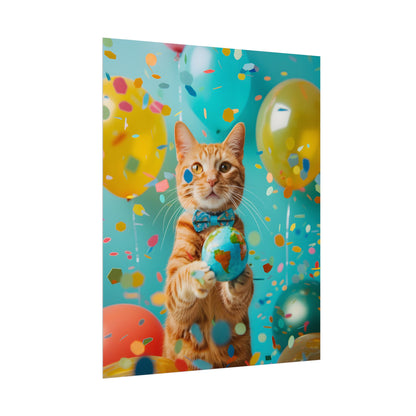 Charming Whiskers: Cat in Bow Tie with Mini Flag - Poster
