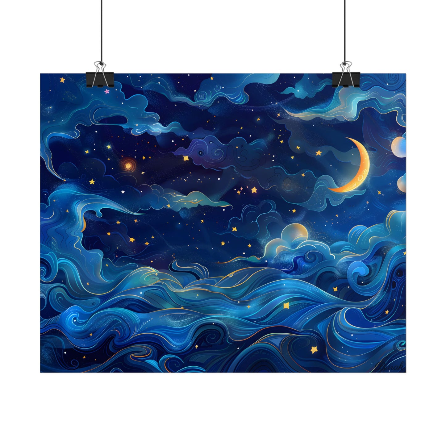 Whimsical Dreamy Night Sky: Stars, Moon, and Shooting Star - Poster