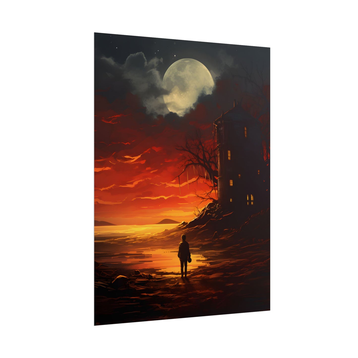 Black and White Portrait: Mysterious Figure Seated - Poster
