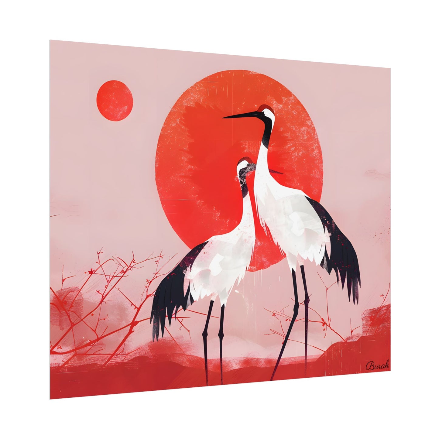 Peaceful Crane Sanctuary: Serene Landscape Nature Art - Poster