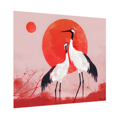Peaceful Crane Sanctuary: Serene Landscape Nature Art - Poster