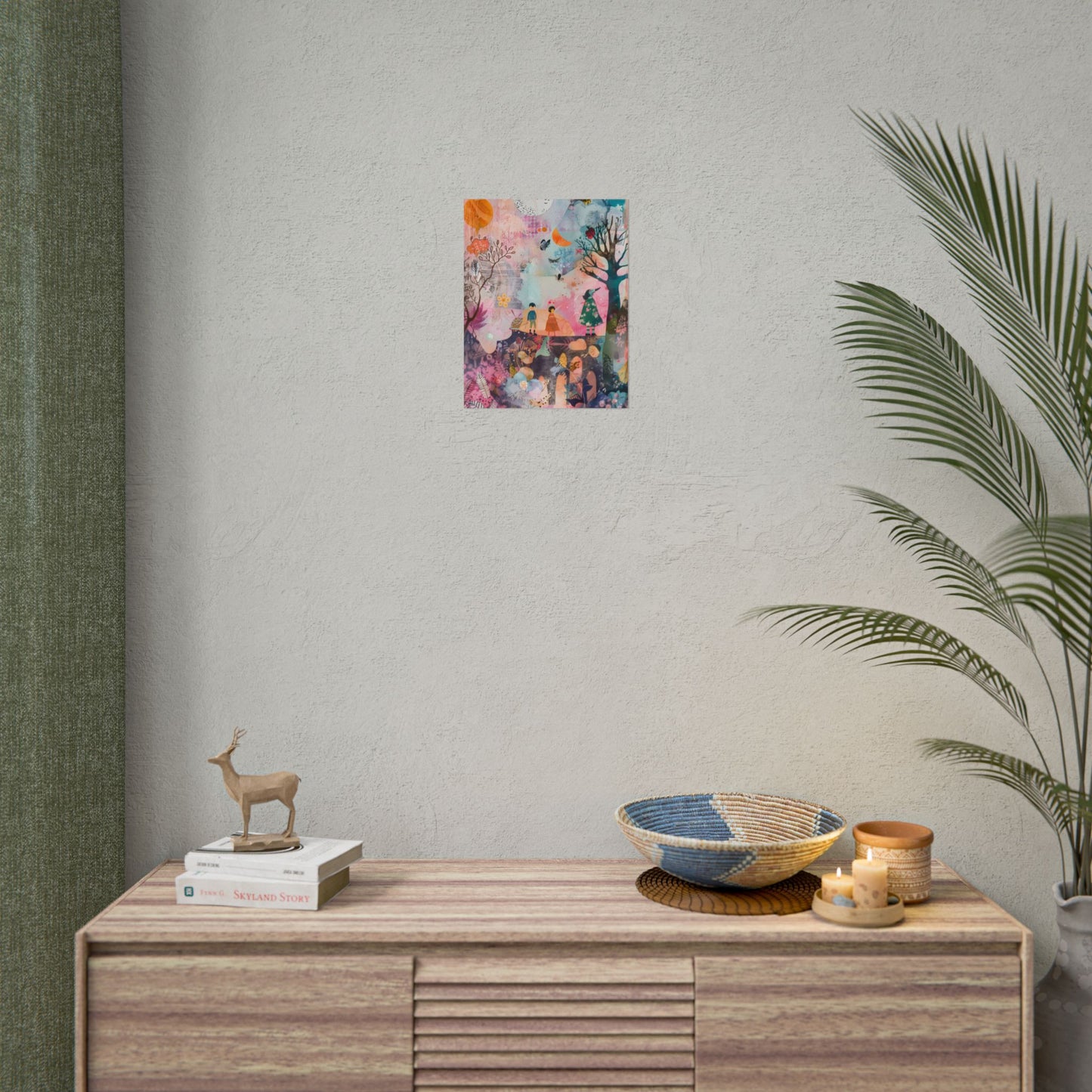 Colorful Whimsy: Blue Fish, Yellow Bird, Pink Cat Art Collage - Poster