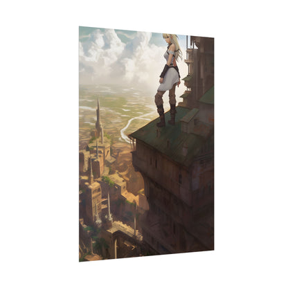 Dramatic Birds Eye View: Anime Blonde Female in Contemplation - Poster