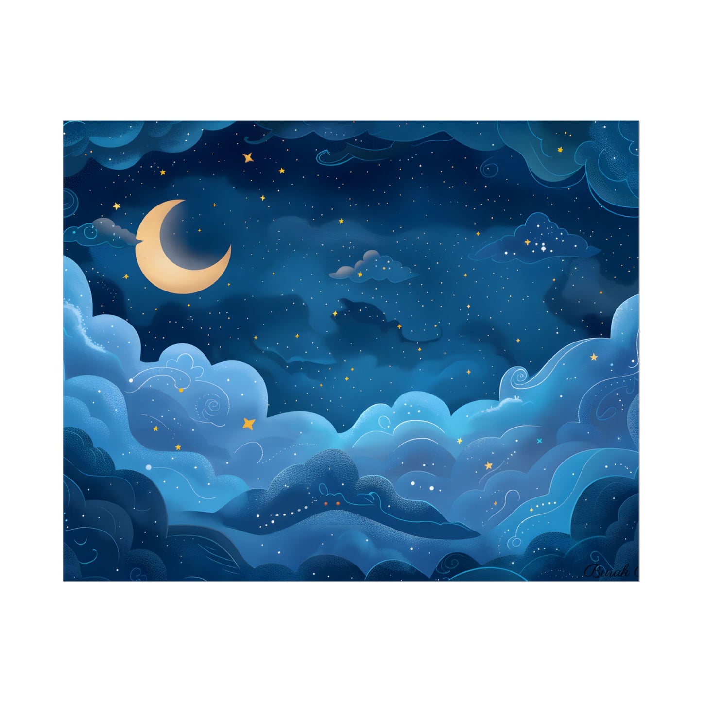Whispers of a Whimsical Night Sky: Dreamy Celestial Artwork - Poster