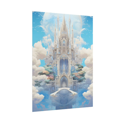 Floating City in Celestial Clouds: Fantasy Artwork - Poster
