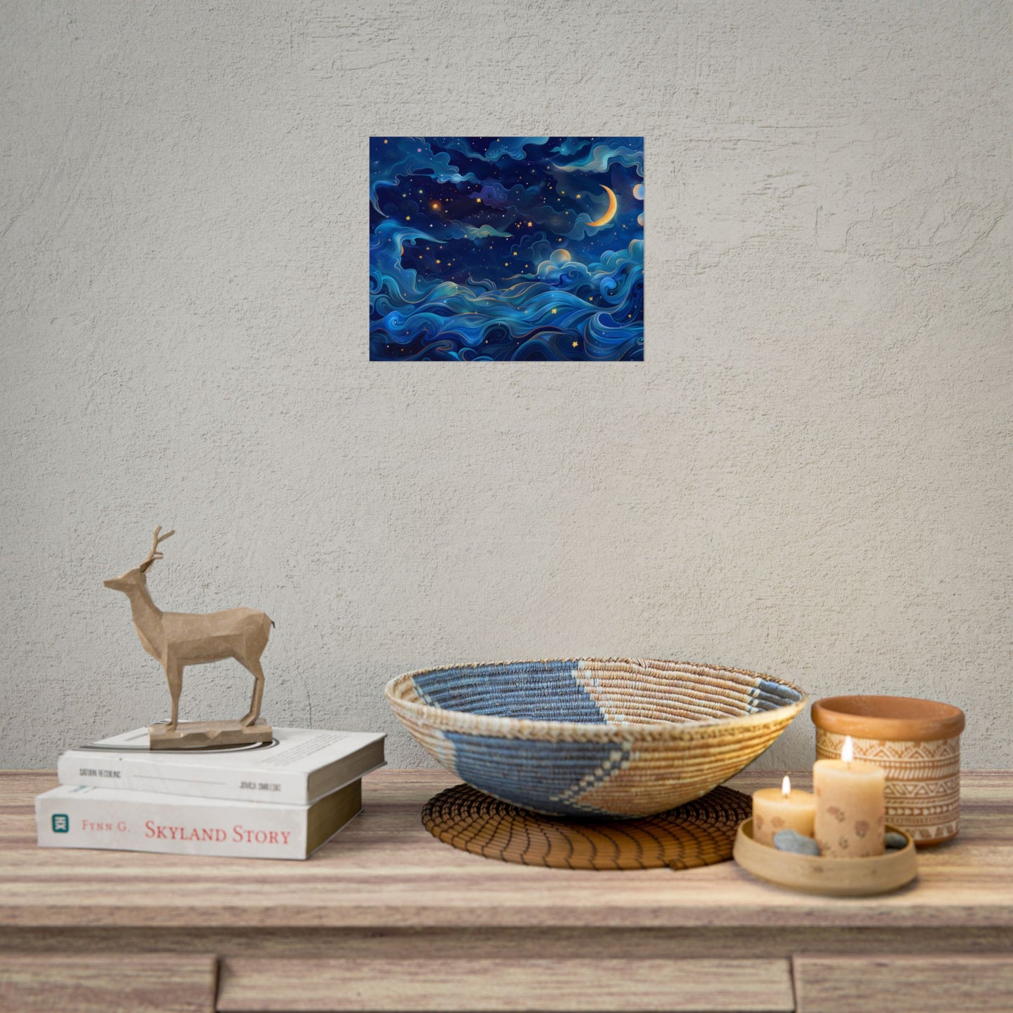 Whimsical Dreamy Night Sky: Stars, Moon, and Shooting Star - Poster