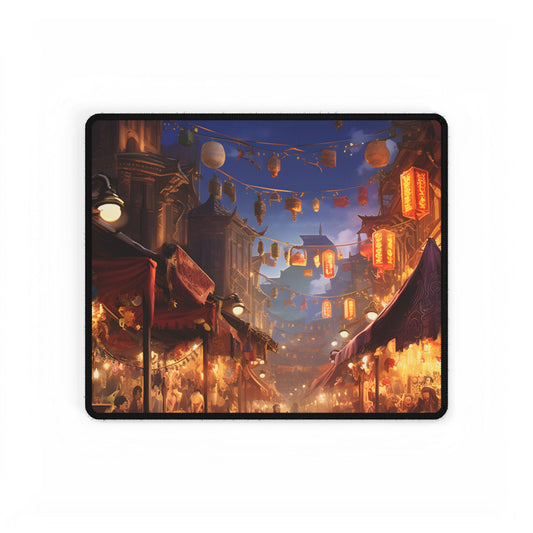 Enchanting Evening Street Food Market: A Vibrant Gathering - Desk Mat