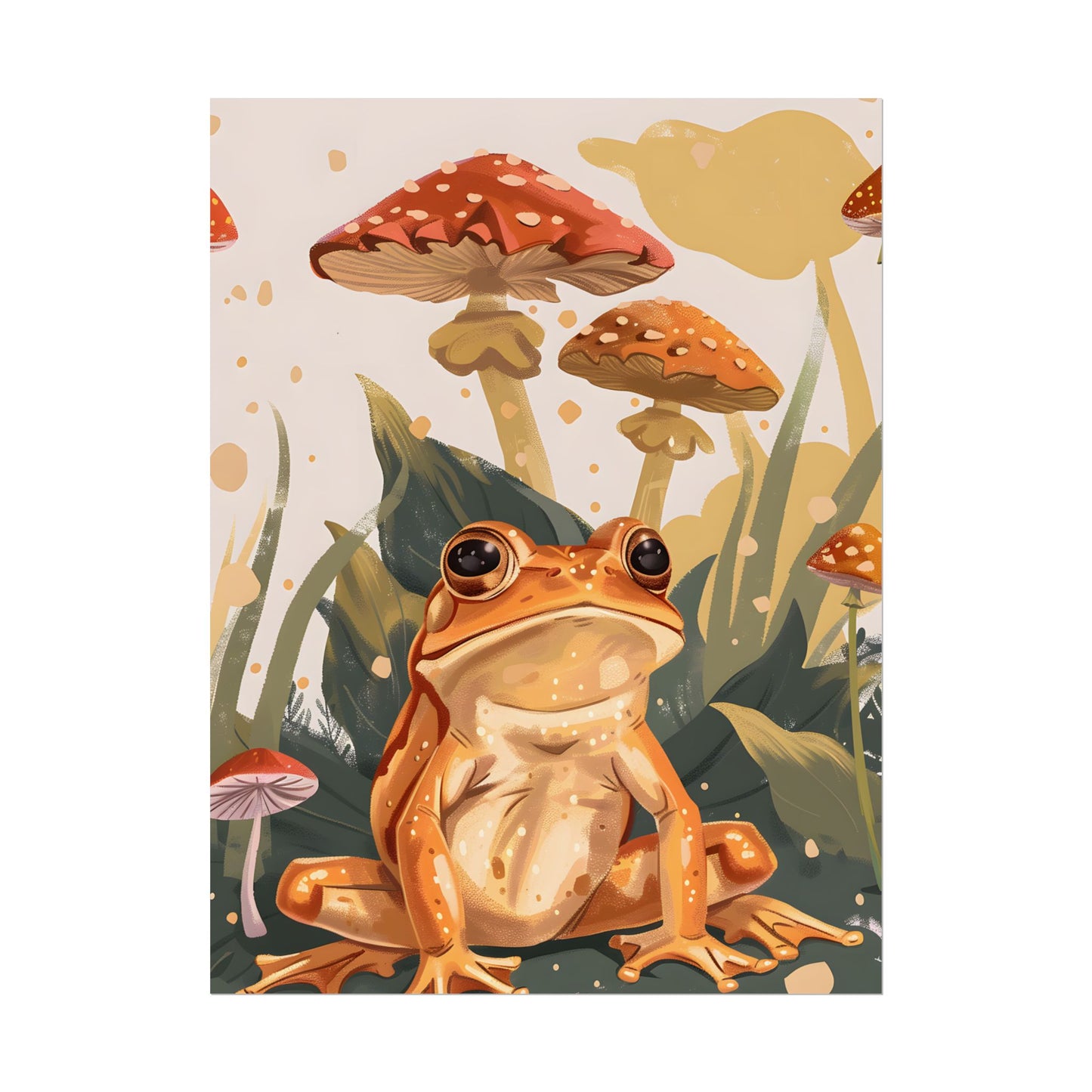 Retro Frog's Smile: Colorful Mushroom Illustration - Poster