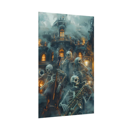Victorian Lowbrow Skeleton Jazz Band: Dark Artwork - Poster