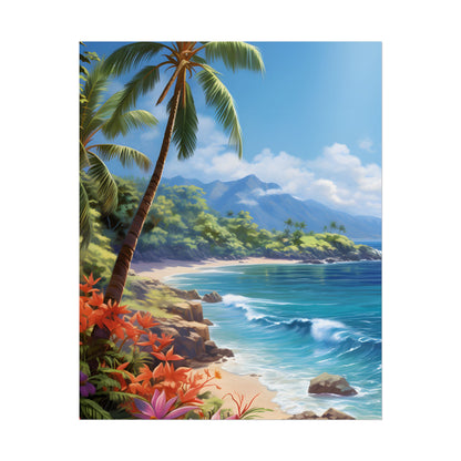 Tropical Paradise: Serene Island Oasis in Tranquil Blue Skies - Poster