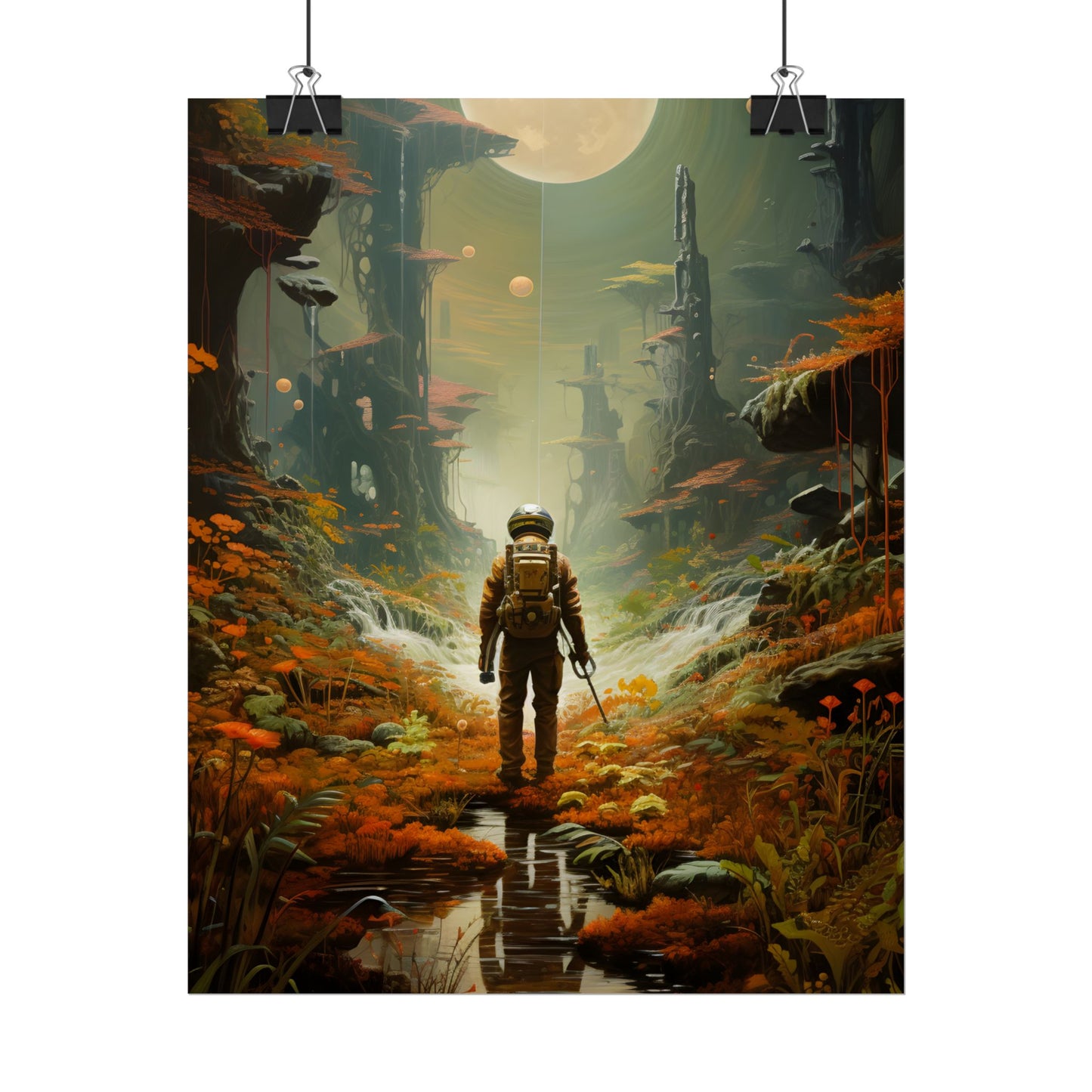 Futuristic Explorer in Wilderness: Digital Artwork - Poster