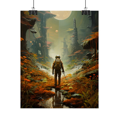 Futuristic Explorer in Wilderness: Digital Artwork - Poster
