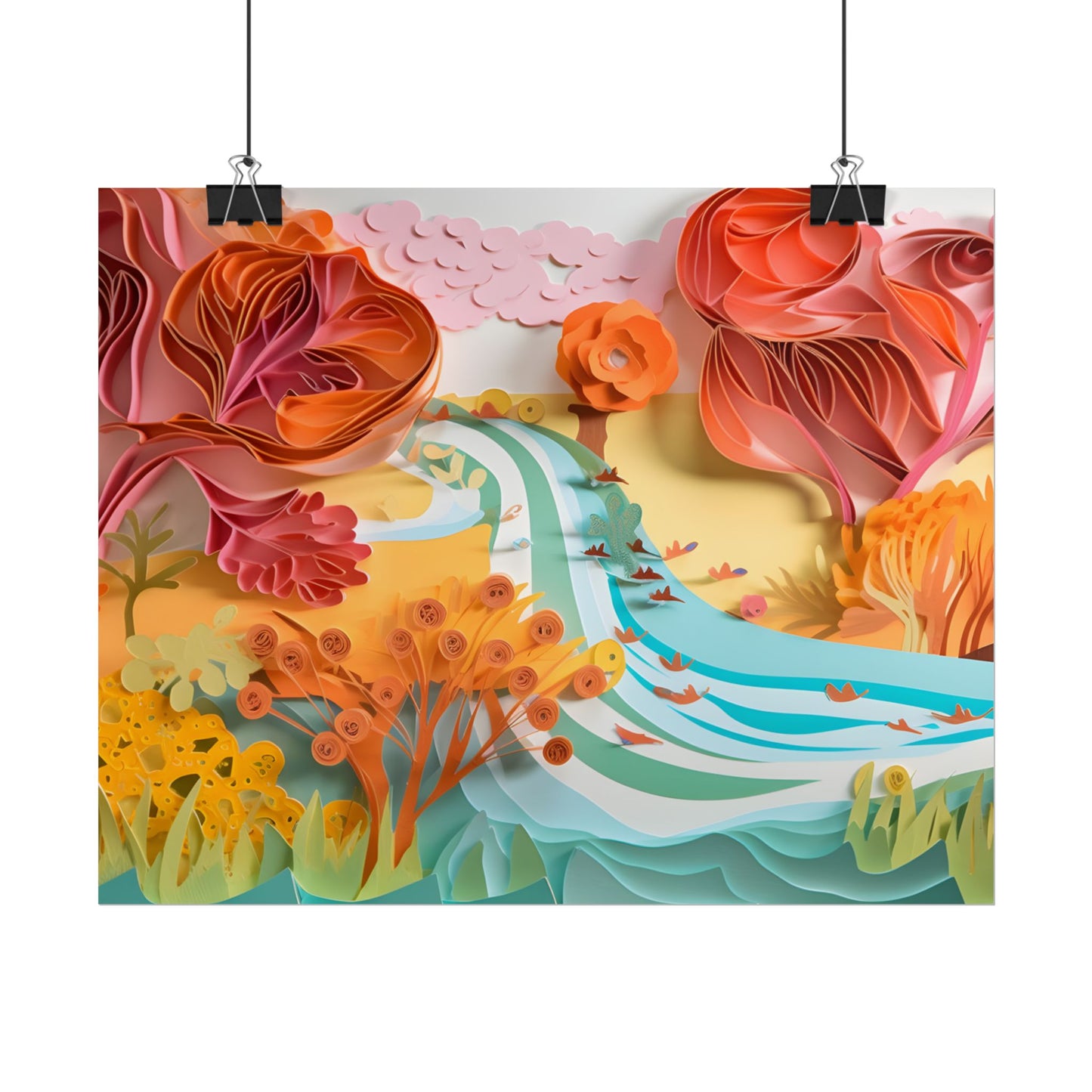 Magical Beach Landscape: Serene Paper Quilled Artwork - Poster