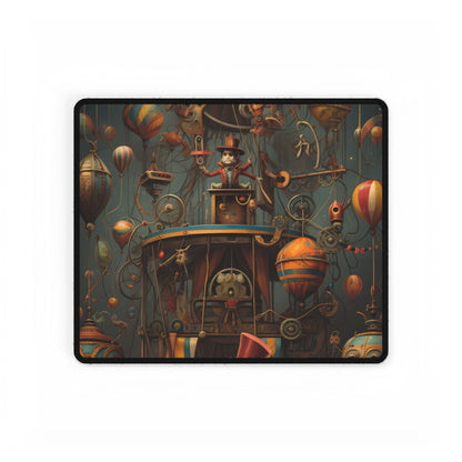 Whimsical Clockwork Circus: Fantastical Wooden Horse in Steampunk Dreamscape - Desk Mat