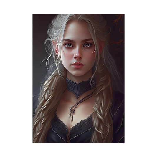 Blonde Female Portrait: Elegant Artwork in Formal Dress - Poster