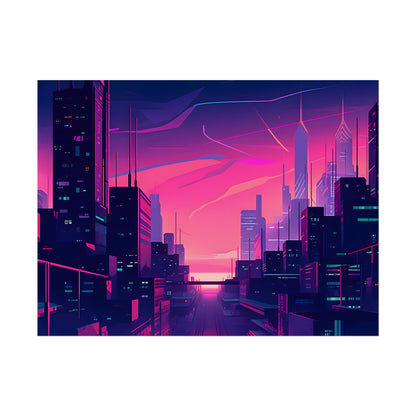 Melancholic Cyberpunk Cityscape: Neon Night Digital Art - Poster