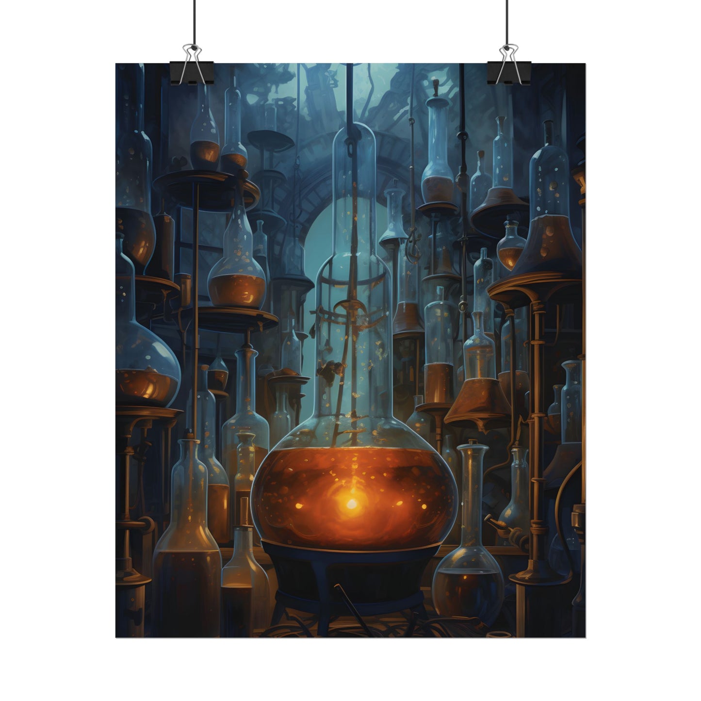 Scientific Discovery: Mysterious Laboratory Scene with Beaker and Whiteboard - Poster
