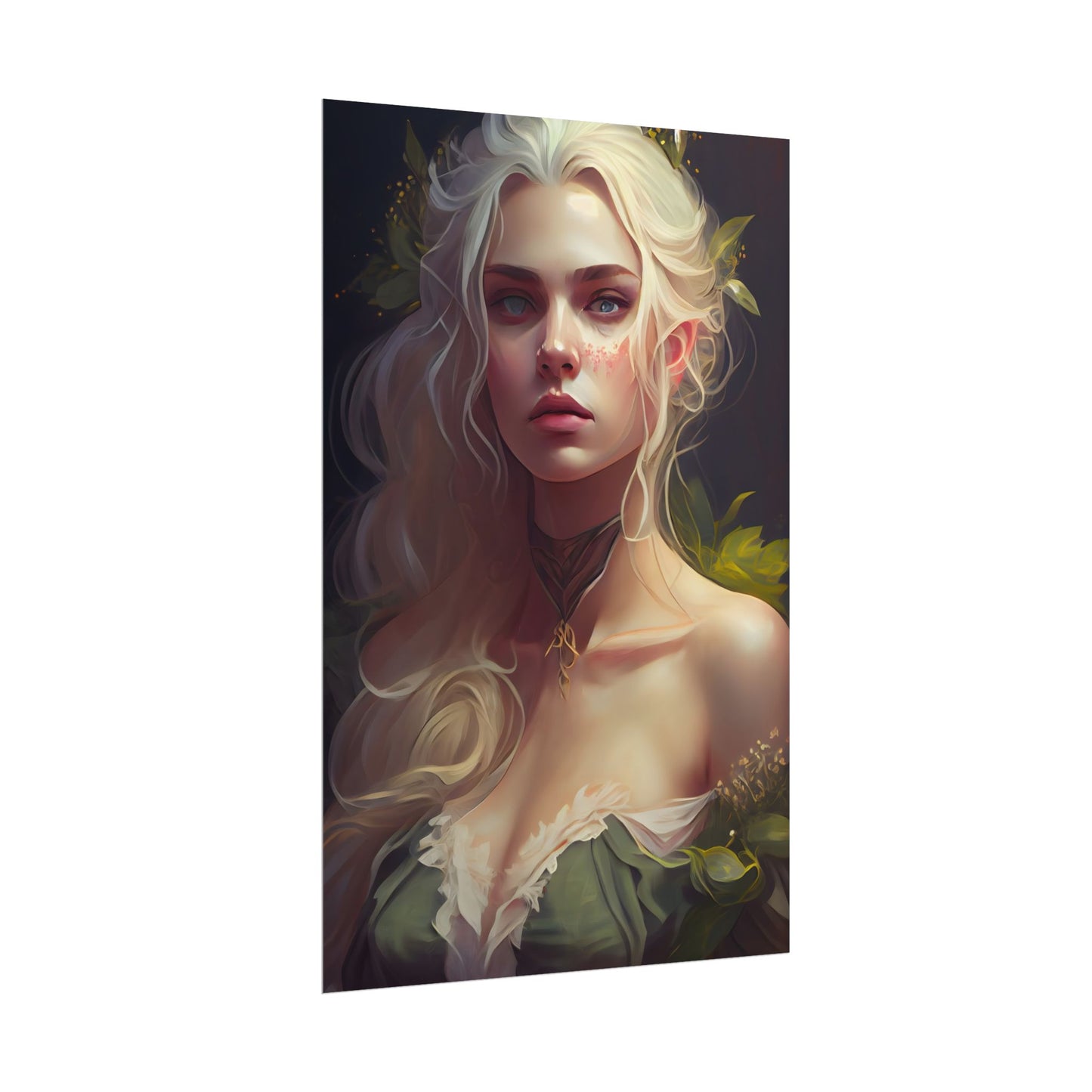 Detailed Blonde Female Portrait: Red Top Artwork - Poster