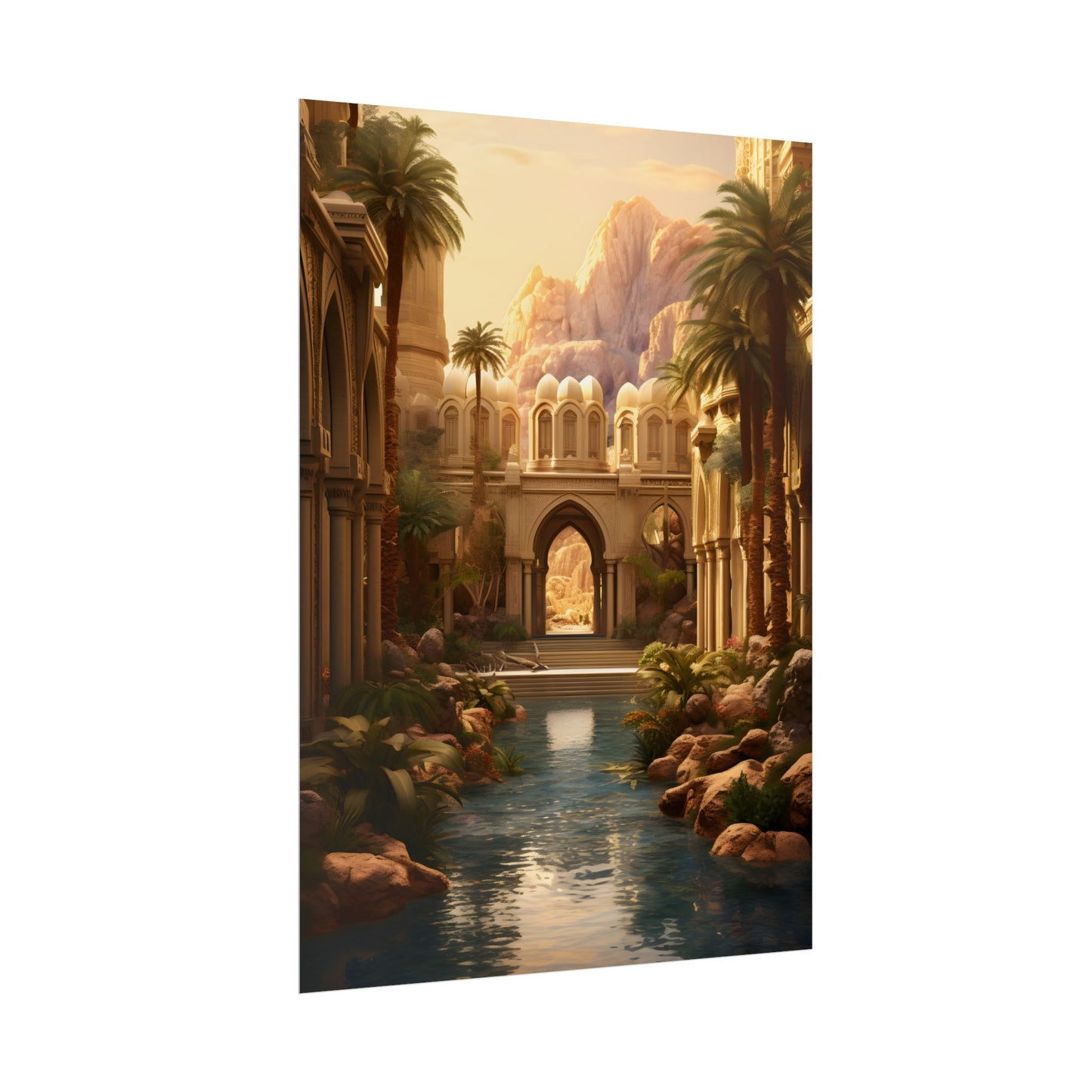 Desert Oasis Under Starry Night: Arabian Nights-Inspired Art - Poster