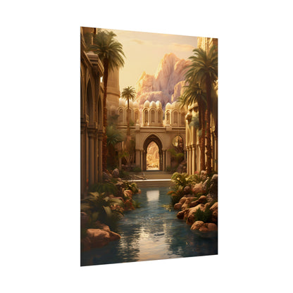 Desert Oasis Under Starry Night: Arabian Nights-Inspired Art - Poster