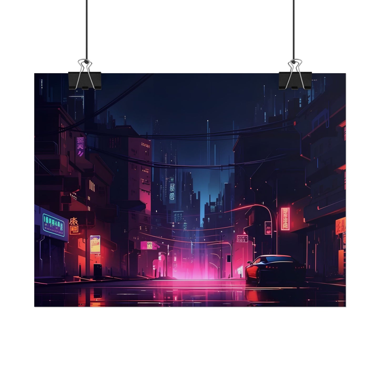 Melancholic Night: A Cyberpunk Urban Landscape - Poster