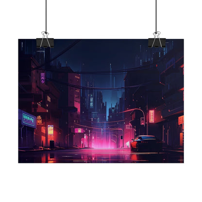 Melancholic Night: A Cyberpunk Urban Landscape - Poster