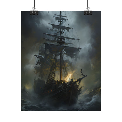 Eerie Pirate Ghost Ship: Sailing Seascape Artwork - Poster