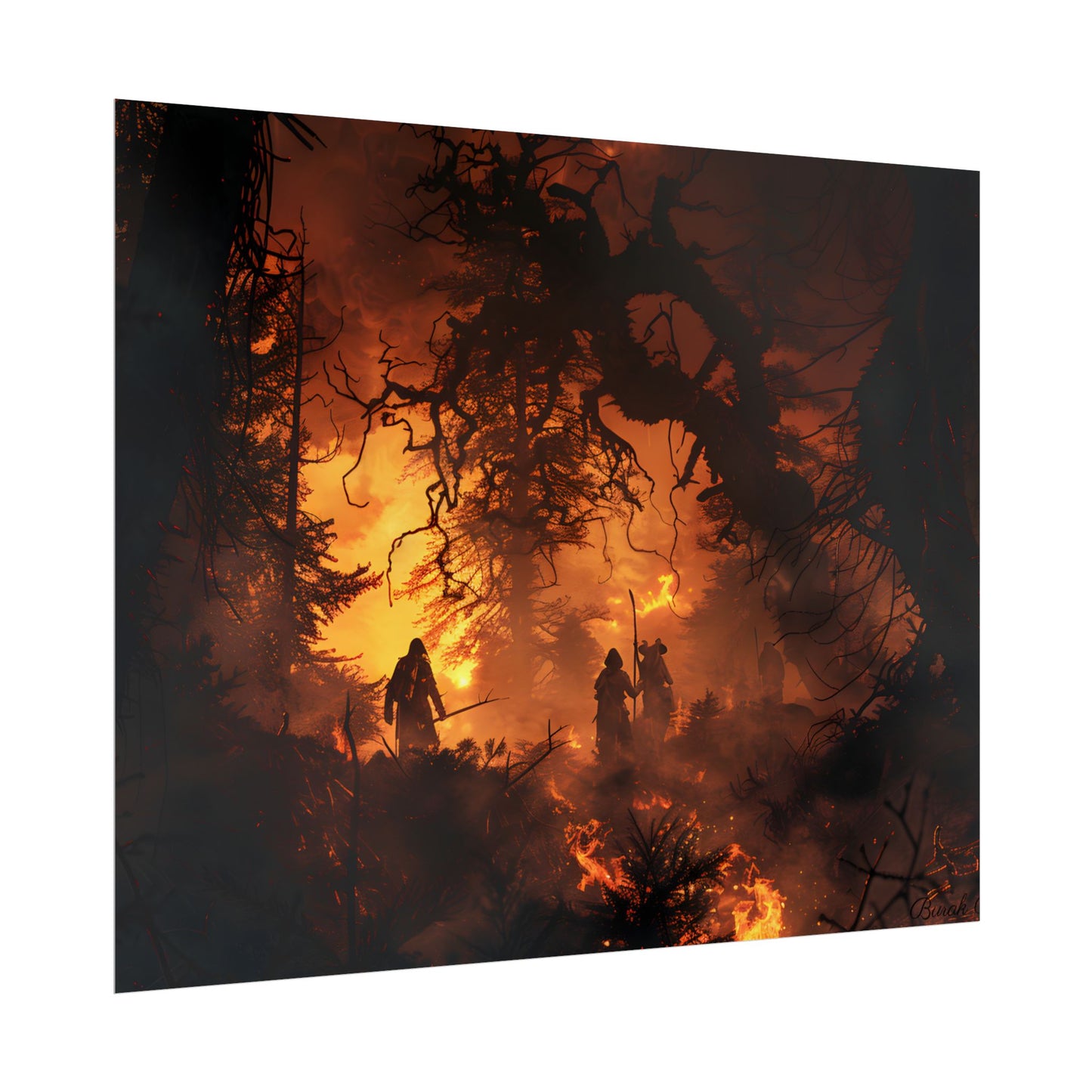 Misty Sunset Forest: Group Gathering - Poster