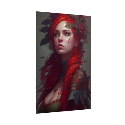 Intimate Red Hair Portrait: Artistic Female Figure in Black Dress - Poster