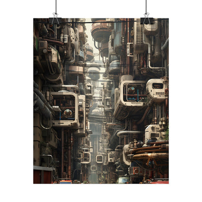 Steampunk Post-Apocalyptic City: Nighttime Digital Artwork - Poster