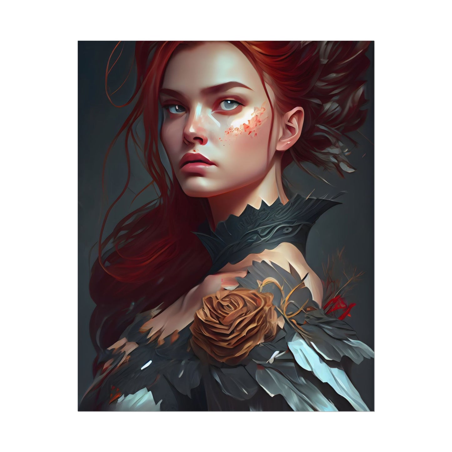 Stunning Redhead in Formal Dress: Elegant Portrait - Poster