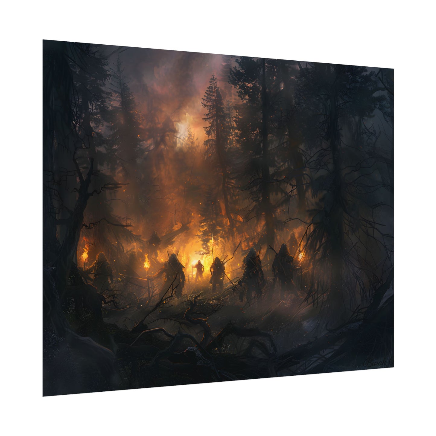 Tranquil Forest Sunset: People Connecting with Nature - Poster