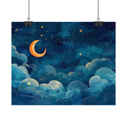 Whimsical Dreamy Night Sky: Small Town Illuminated by Pastel Stars - Poster