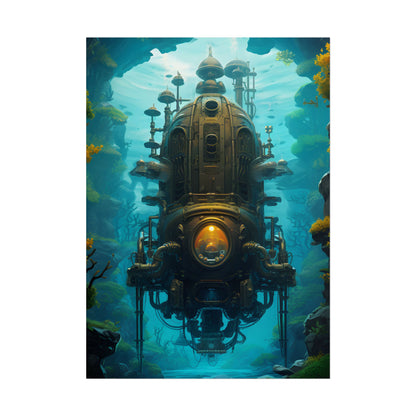 Steampunk Underwater Odyssey: Captain Nemo's Nautilu Submarine Art - Poster
