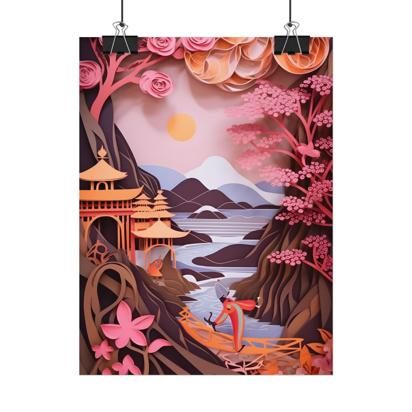 Japanese Vibrance: Eye-Catching Paper Quilled Landscape Art - Poster