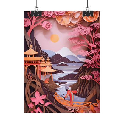 Japanese Vibrance: Eye-Catching Paper Quilled Landscape Art - Poster