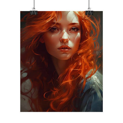 Redhead Female Portrait: Realistic Digital Artwork - Poster