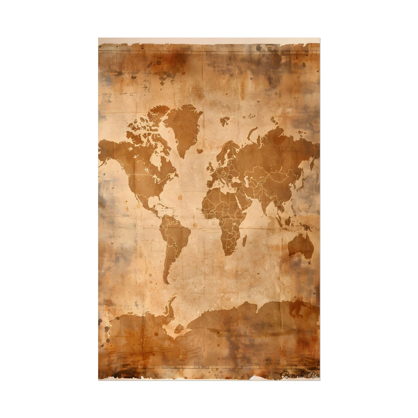 Vintage World Map: Artistic Cartography on Canvas - Poster